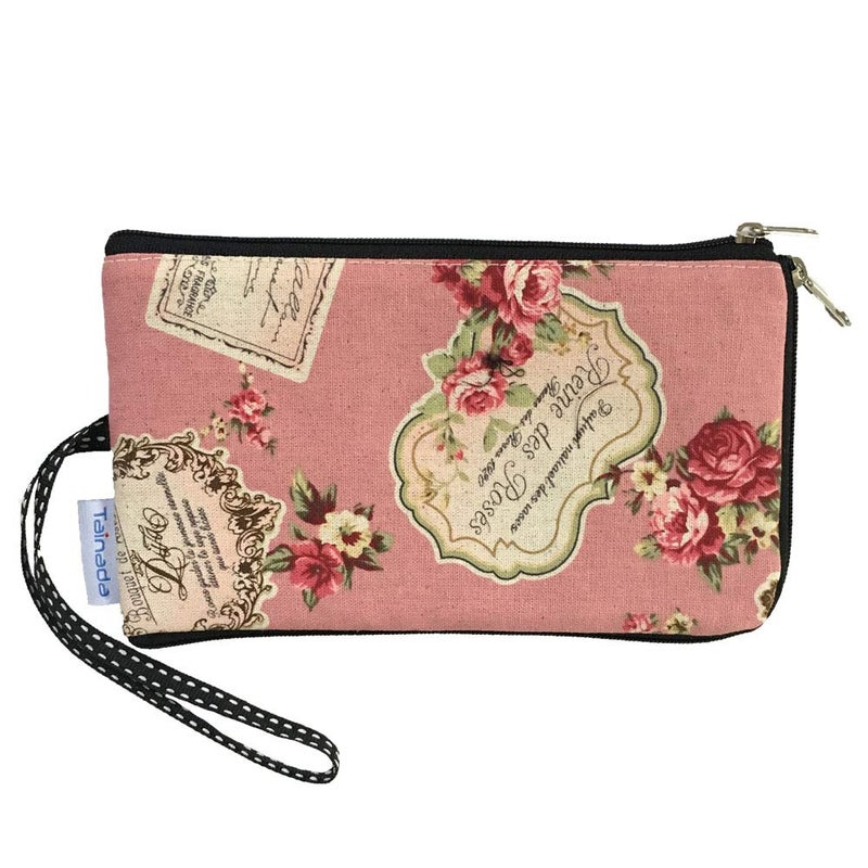 Tainada Women Phone Wristlet Clutch Pouch, Dual Layers Zipper Purse Shockproof Bag for iPhone 15/14/13 Pro Max, 15/14 Plus; Samsung S24+, S24, S23, A54 ; Google Pixel 8 & More! (Floral Pattern Pink) - Image 1